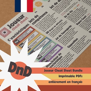 DnD Player Cheat Sheet Pack 5e - French version - Quick Reference Sheets Compatible with 2024 5th Edition of Dungeons & Dragons