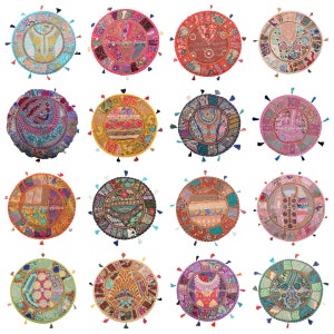 22&quot; Vintage Round Cushion Cover Floor Decorative Patchwork Large Pillow Cover Cotton Handmade Indian Bohemian Cushion Cover Throw