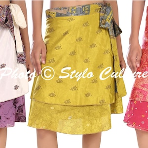 SALE - Indian Silk Skirts, Vintage Silk Skirt, Bohemian Skirt, Wrap Sari Skirts, Women Hippie Summer Skirts, 21 Inch Hippie Reversible Dress