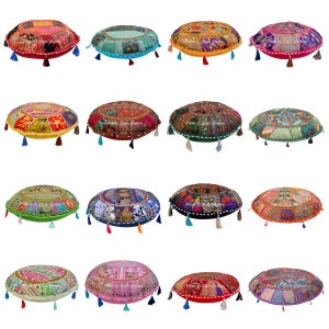 18 Inch Round Floor Decorative Cushion Covers Vintage Large Pillow Covers Patchwork Meditation Yoga Pillow Case Cover Embroidery Throw