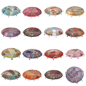 32&quot; Round Cushions Bohemian Round Pillow Covers Indian Handmade Colorful Embroidered Patchwork Pillow Cover Home Décor Embroidered Cushion