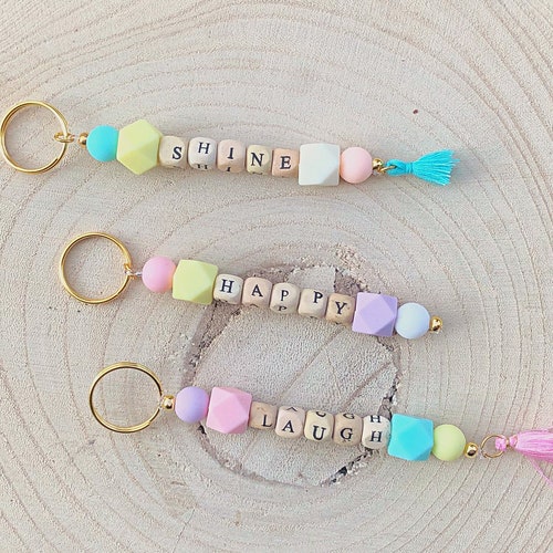 Custom Beaded Name Keychain Etsy
