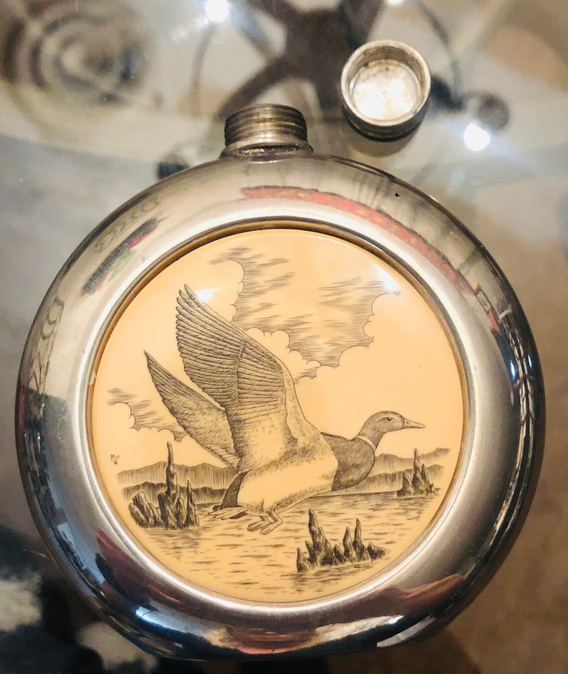 Vintage English Pewter flask Etsy