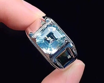 Natural aquamarine ring/ 925 sterling silver finished mens ring /solid gold ring for men  /mens ring/ octagon shape ring/ ring for him.