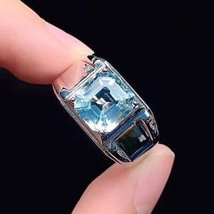 Anel de água-marinha/anel masculino com acabamento em prata esterlina 925/anel de ouro maciço para homens/anel masculino/anel em formato octogonal/anel para ele.