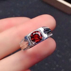 Natural garnet ring Mens Garnet Ring 925 Sterling Silver Gift For Him Garnet Statement Ring Promise Ring January Birthstone mens  Ring