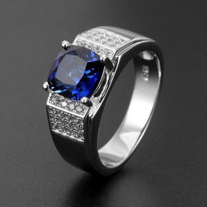 Blue Sapphire Men Ring 925 sterling silver Engagement Rings For Men Gold Ring Gentlemans Bands Wedding Ring Anniversary Gift For Him