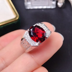 Natural garnet ring Mens Garnet Ring 925 Sterling Silver Gift For Him Garnet Statement Ring Promise Ring January Birthstone mens  Ring