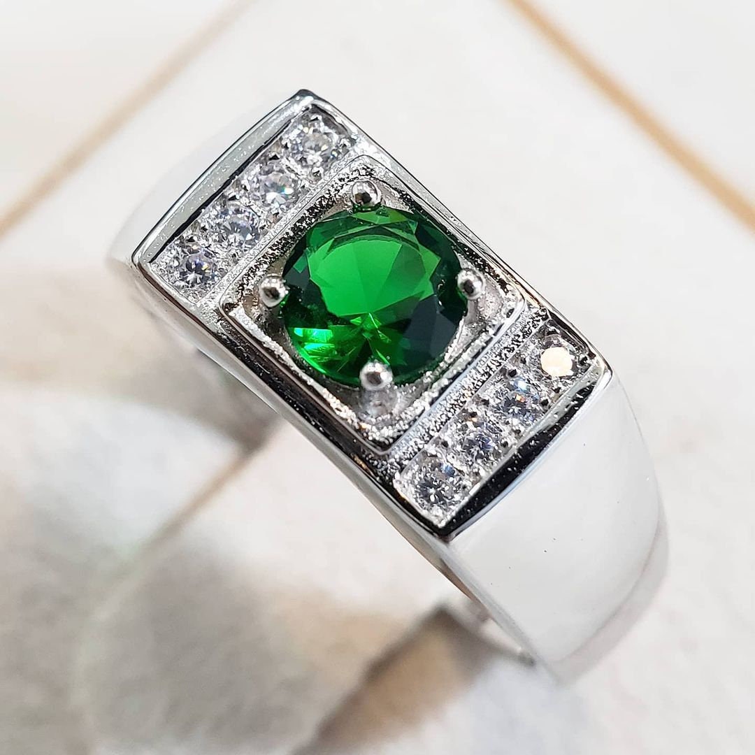 1.84tcw 14K Emerald and Diamond Men's Ring For Sale at 1stDibs | mens  emerald wedding band, men ring for sale, emerald wedding band mens