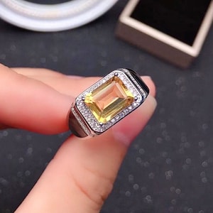 Natural Citrine Ring for Men , 925 Sterling Silver, AAA Quality Citrine Ring, Silver Ring, Handmade Jewelry, Gift for Him