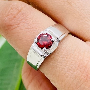 Natural garnet ring Mens Garnet Ring 925 Sterling Silver Gift For Him Garnet Statement Ring Promise Ring January Birthstone mens Ring