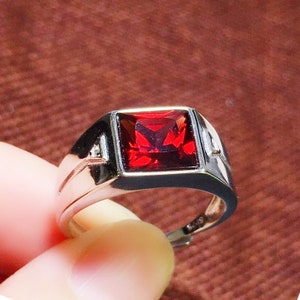 Natural garnet ring Mens Garnet Ring 925 Sterling Silver Gift For Him Garnet Statement Ring Promise Ring January Birthstone mens  Ring