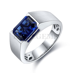 Blue Sapphire Men Ring 925 sterling silver/14k solid gold Engagement Rings For Men, Gentlemans Bands Wedding Ring Anniversary Gift For Him