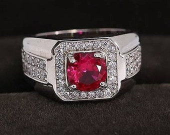 Ruby Ring For Men in 925 Sterling Silver, Mens Ring, Statement Ring, Solitaire Ring, Gift For Him