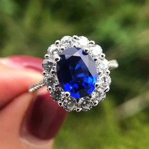 Blauer Saphir Frauen Ring 925 Sterling Silber Verlobung Hochzeit Ring Jahrestag Geschenk für sie