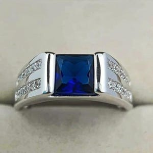 Blue Sapphire Men Ring 925 sterling silver Engagement/ solid gold ring for men,  Wedding Ring Anniversary Gift For Him