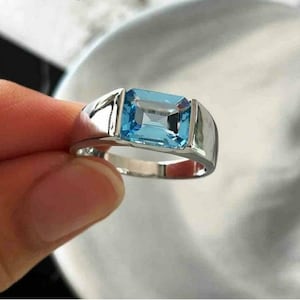 Natural blue topaz ring/ men ring/ 925 sterling siver ring/London blue topaz ring/ swiss blue topaz ring/gift for him./birthstone ring.