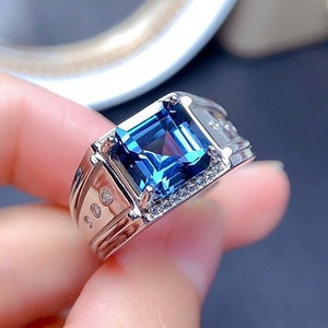 Natural blue topaz ring / 9k,14k,18, solid gold ring for men,/ 925 sterling siver ring/London blue topaz ring/gift for him./birthstone ring.