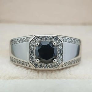 Natuurlijke onyxring, herenonyxring, zwarte onyxring, onyxstenen ring, herenhuwelijkscadeauring, sterlingzilveren herenring, onyxzegelring
