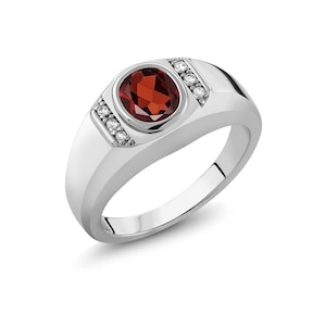 Natural garnet ring Mens Garnet Ring 925 Sterling Silver Gift For Him Garnet Statement Ring Promise Ring January Birthstone mens  Ring
