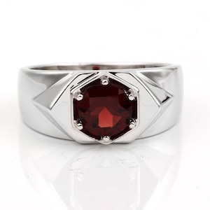 Natural garnet ring Mens Garnet Ring 925 Sterling Silver Gift For Him Garnet Statement Ring Promise Ring January Birthstone mens  Ring