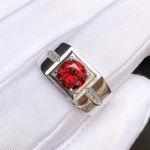 Natural garnet ring Mens Garnet Ring 925 Sterling Silver Gift For Him Garnet Statement Ring Promise Ring January Birthstone mens Ring