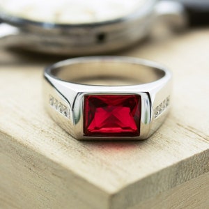 Natural garnet ring Mens Garnet Ring 925 Sterling Silver Gift For Him Garnet Statement Ring Promise Ring January Birthstone mens  Ring