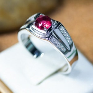 Natural garnet ring Mens Garnet Ring 925 Sterling Silver Gift For Him Garnet Statement Ring Promise Ring January Birthstone mens  Ring