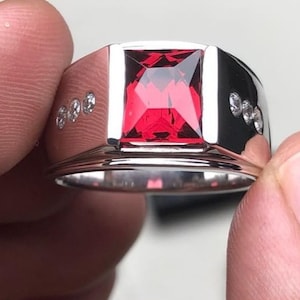 Natural garnet ring Mens Garnet Ring 925 Sterling Silver Gift For Him Garnet Statement Ring Promise Ring January Birthstone mens Ring