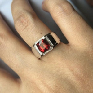Natural garnet ring Mens Garnet Ring 925 Sterling Silver Gift For Him Garnet Statement Ring Promise Ring January Birthstone mens  Ring