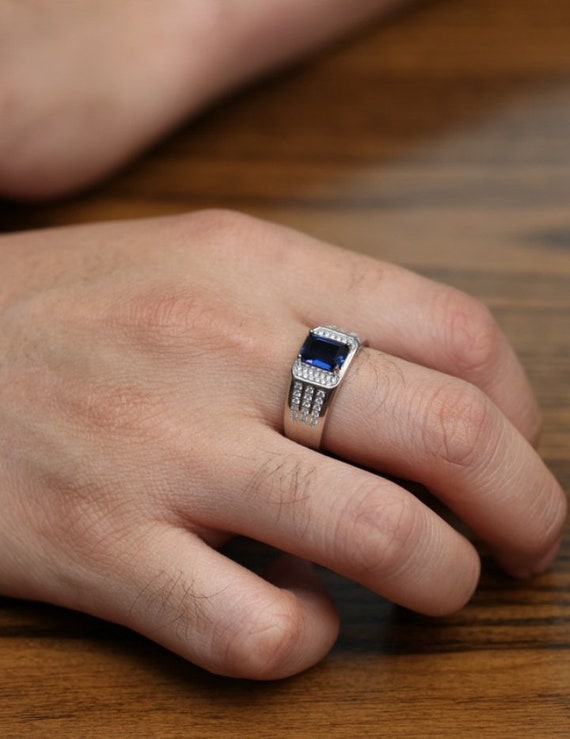 Blue sapphire silver ring for men deals