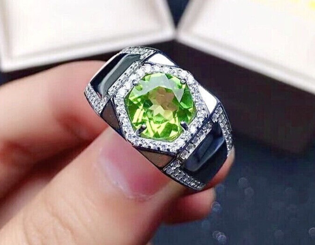 Natural Peridot Ring for Men, Solid 925 Sterling Silver, Peridot