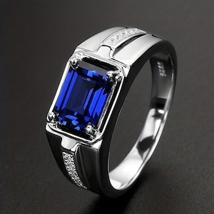 Blå safir herrring 925 sterlingsilver förlovningsringar för män guldring gentlemansringar vigselring jubileumspresent till honom