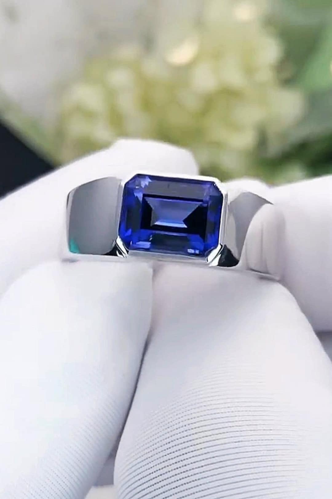 Blue Sapphire Men Ring 925 Sterling Silver 9k,14k,18, Solid Gold