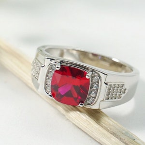 Natural garnet ring Mens Garnet Ring 925 Sterling Silver Gift For Him Garnet Statement Ring Promise Ring January Birthstone mens  Ring