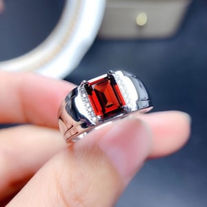 Natural garnet ring Mens Garnet Ring 925 Sterling Silver Gift For Him Garnet Statement Ring Promise Ring January Birthstone mens  Ring