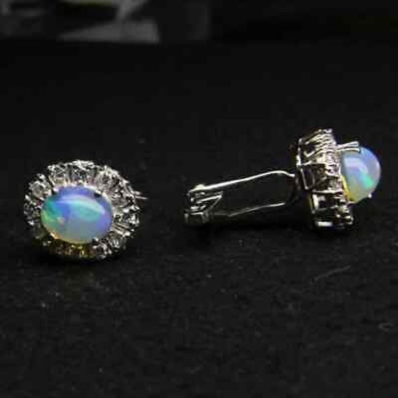 Boutons De Manchette En Argent 925 Avec Opale Naturelle - Fait Main - Homme - Neuf Avec étiquettes