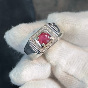 Natural Ruby Ring For Men in 925 Sterling Silver, Mens Ring, Statement Ring, Solitaire Ring, Gift For Him