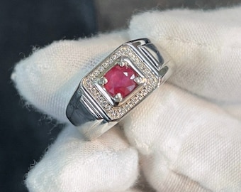 Natural Ruby Ring For Men in 925 Sterling Silver, Mens Ring, Statement Ring, Solitaire Ring, Gift For Him