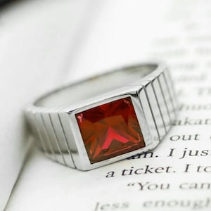 Natural garnet ring Mens Garnet Ring 925 Sterling Silver Gift For Him Garnet Statement Ring Promise Ring January Birthstone mens  Ring