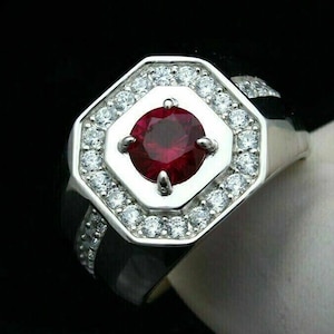 Natural Garnet ring Mens Garnet Ring 925 Sterling Silver Gift For Him Garnet Statement Ring Promise Ring January Birthstone mens  Ring