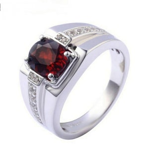 Natural garnet ring Mens Garnet Ring 925 Sterling Silver Gift For Him Garnet Statement Ring Promise Ring January Birthstone mens  Ring