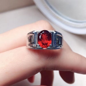 Natural garnet ring Mens Garnet Ring 925 Sterling Silver Gift For Him Garnet Statement Ring Promise Ring January Birthstone mens  Ring