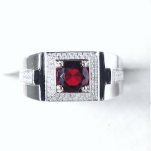 Natural garnet ring Mens Garnet Ring 925 Sterling Silver Gift For Him Garnet Statement Ring Promise Ring January Birthstone mens  Ring