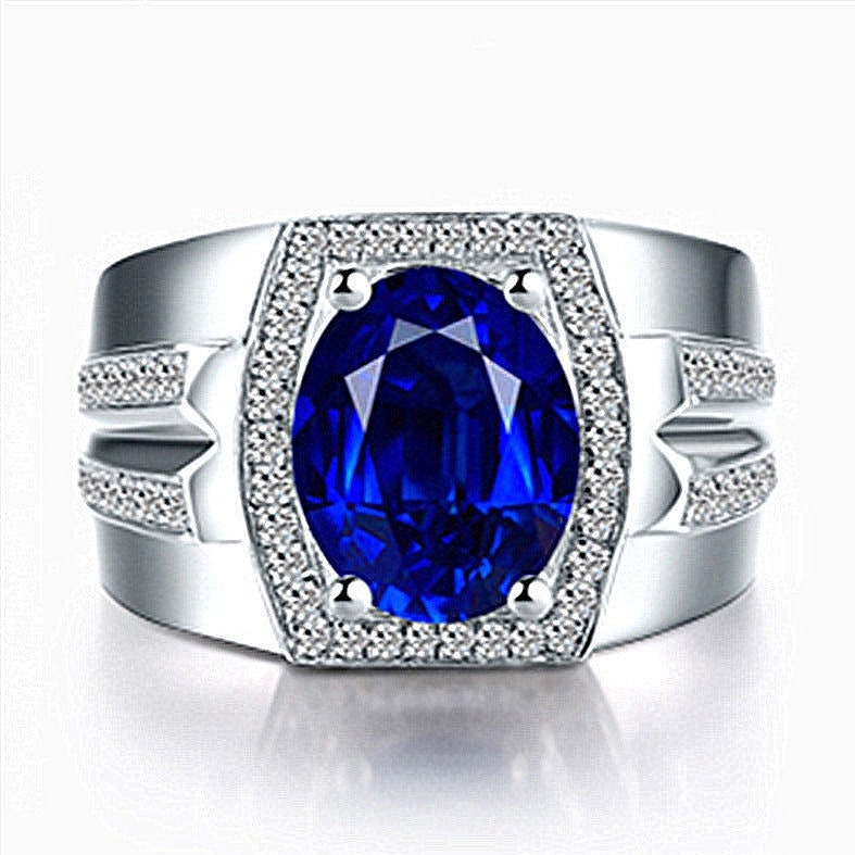 Blue Sapphire Men Ring 925 Sterling Silver / 9k,14k,18, Solid Gold Ring ...