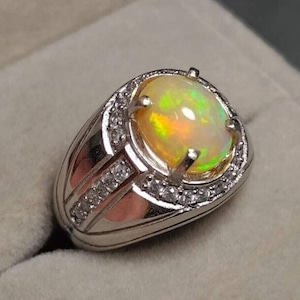 Natural opal men&#39;s ring 925 sterling silver / 9k,14k,18k solid gold ring ring for him, signet ring, statement ring opal ring for men&#39;s
