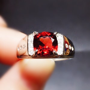 Natural garnet ring Mens Garnet Ring 925 Sterling Silver Gift For Him Garnet Statement Ring Promise Ring January Birthstone mens  Ring