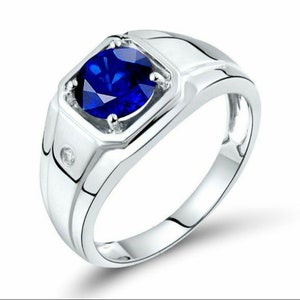Blue Sapphire men 14k solid gold ring Engagement Rings For Men Gold Ring Gentleman Wedding Ring Anniversary Gift For Him