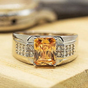 Natural Citrine Ring for Men , 925 Sterling Silver, AAA Quality Citrine Ring, Silver Ring, Handmade Jewelry, Gift for Him