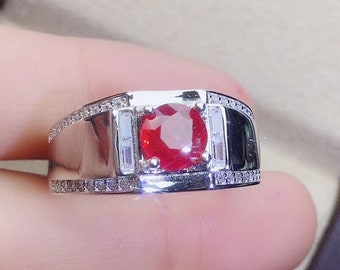 Natural Ruby Ring For Men in 925 Sterling Silver, Mens Ring, Statement Ring, Gift For Him